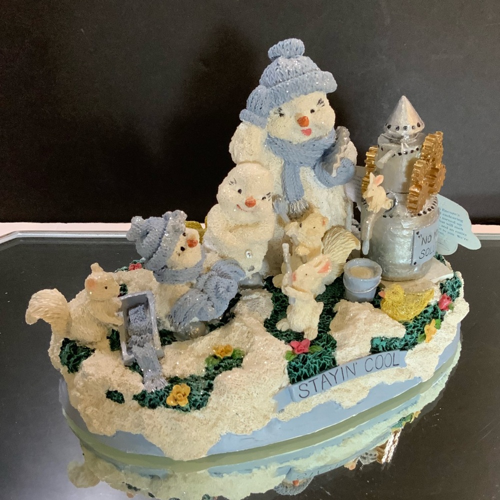 *     Vintage Encore Snowman Family Holiday Figurine with Blue Accents #66